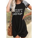 Black Letters Print Twisted Patchwork Sleeve Mini Dress