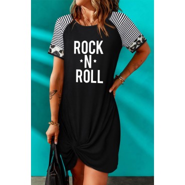 Black ROCK N ROLL Twist Knot Striped Short Sleeve Mini Dress Black ROCK N ROLL Twist Knot Striped Short Sleeve Mini Dress