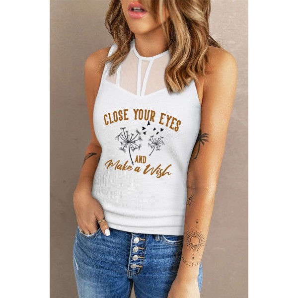 White CLOSE YOUR EYES AND Make a Wish Print Tank